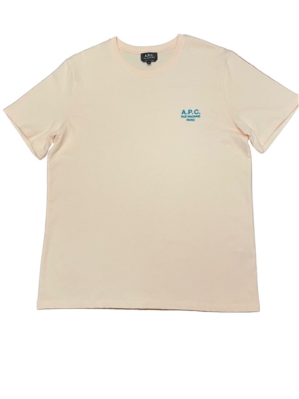 A.P.C. Short-Sleeve Crewneck T-Shirt in Pale Peach / Pink with Small Blue Logo - Picture 8 of 9